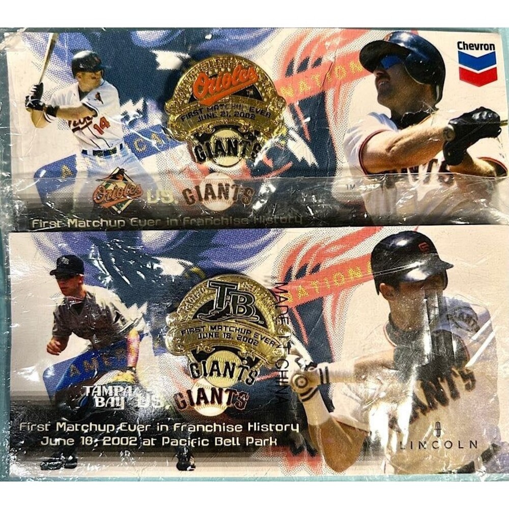 (2) 2002 San Francisco Giants interleague pins vs Balt Orioles + Tampa Bay NIP